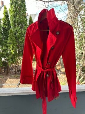 Nautica Red Belted Trench Coat